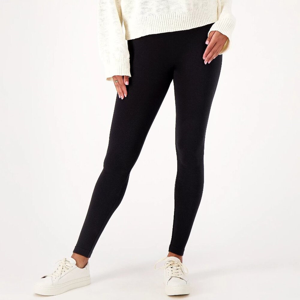 Breezies Seamless Cotton Tummy Smoothing Ankle Leggings Black Women's SMALL New
